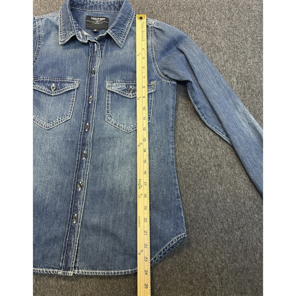 Triumph Motorcycles Denim Button Front Shirt Western Cotton Blue Women's Small - Picture 11 of 15